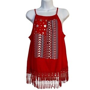 Patriotic Red Halter Top Tassel Shirt Junior XL (15-17) Summer Casual